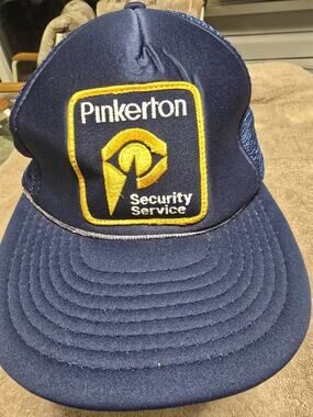 Vintage Pinkerton Security Service Patch Mesh Trucker Hat Snapback Sportcap Blue